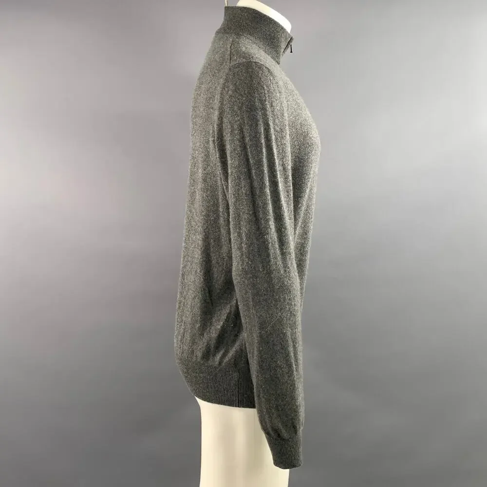 LORO PIANA Size M Grey Knit Cashmere 1/4 Zip Sweater